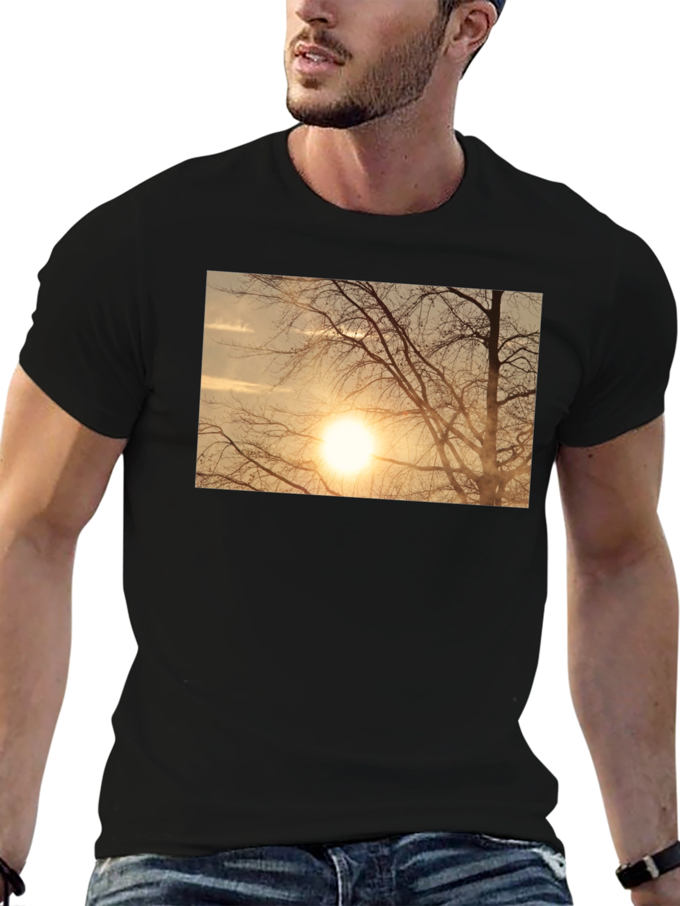 Sunset Tree Graphic Black T-Shirt