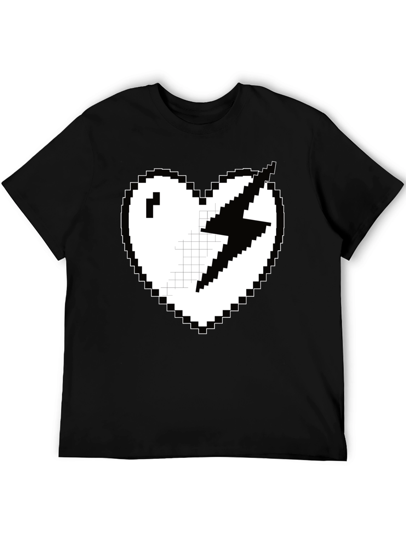 Pixel Heart Lightning Bolt Graphic Tee - Black