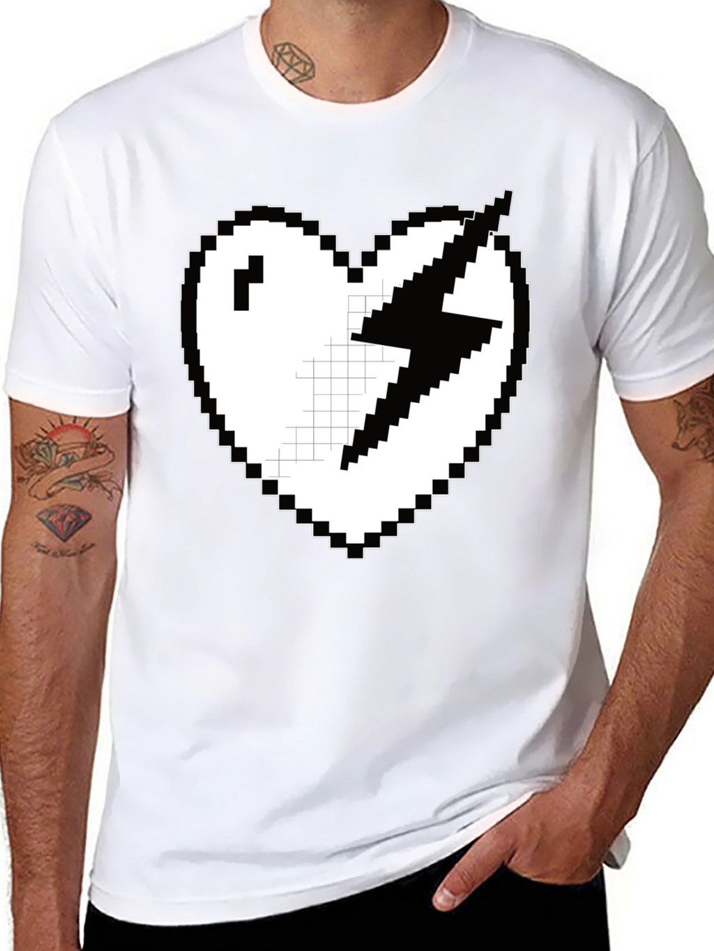 Pixel Heart Lightning Bolt Graphic Tee - Black