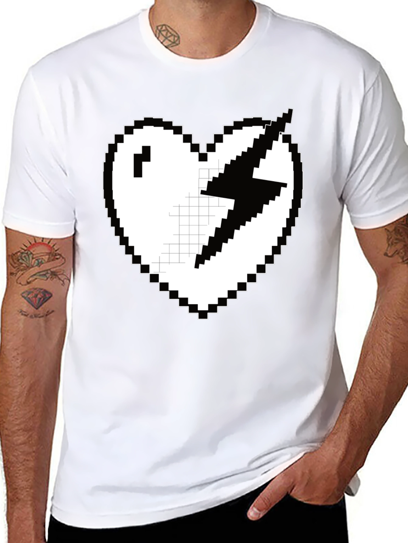 Pixel Heart Lightning Bolt Graphic Tee - Black