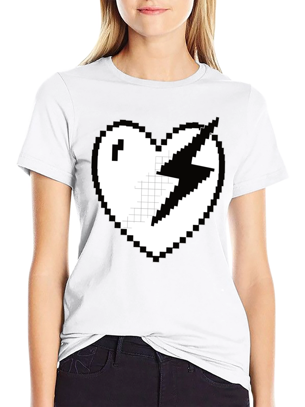 Pixel Heart Lightning Bolt Graphic Tee - Black