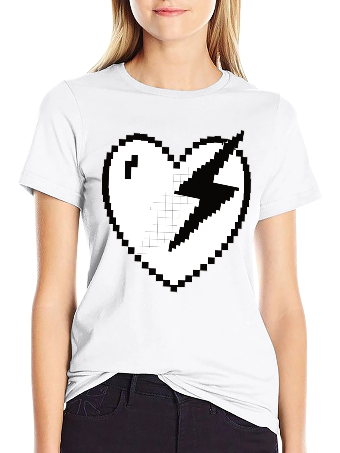 Pixel Heart Lightning Bolt Graphic Tee - Black