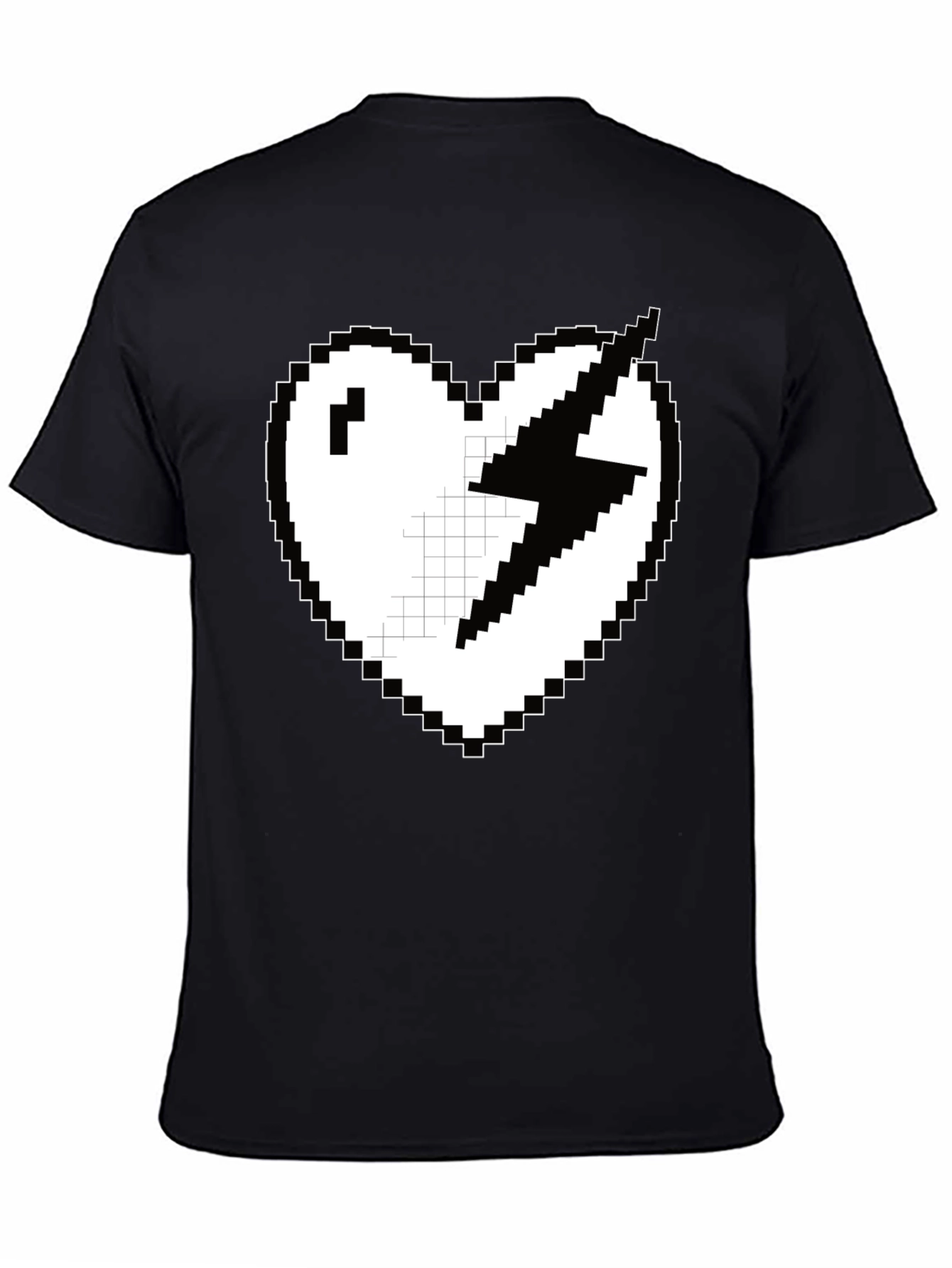 Pixel Heart Lightning Bolt Graphic Tee - Black