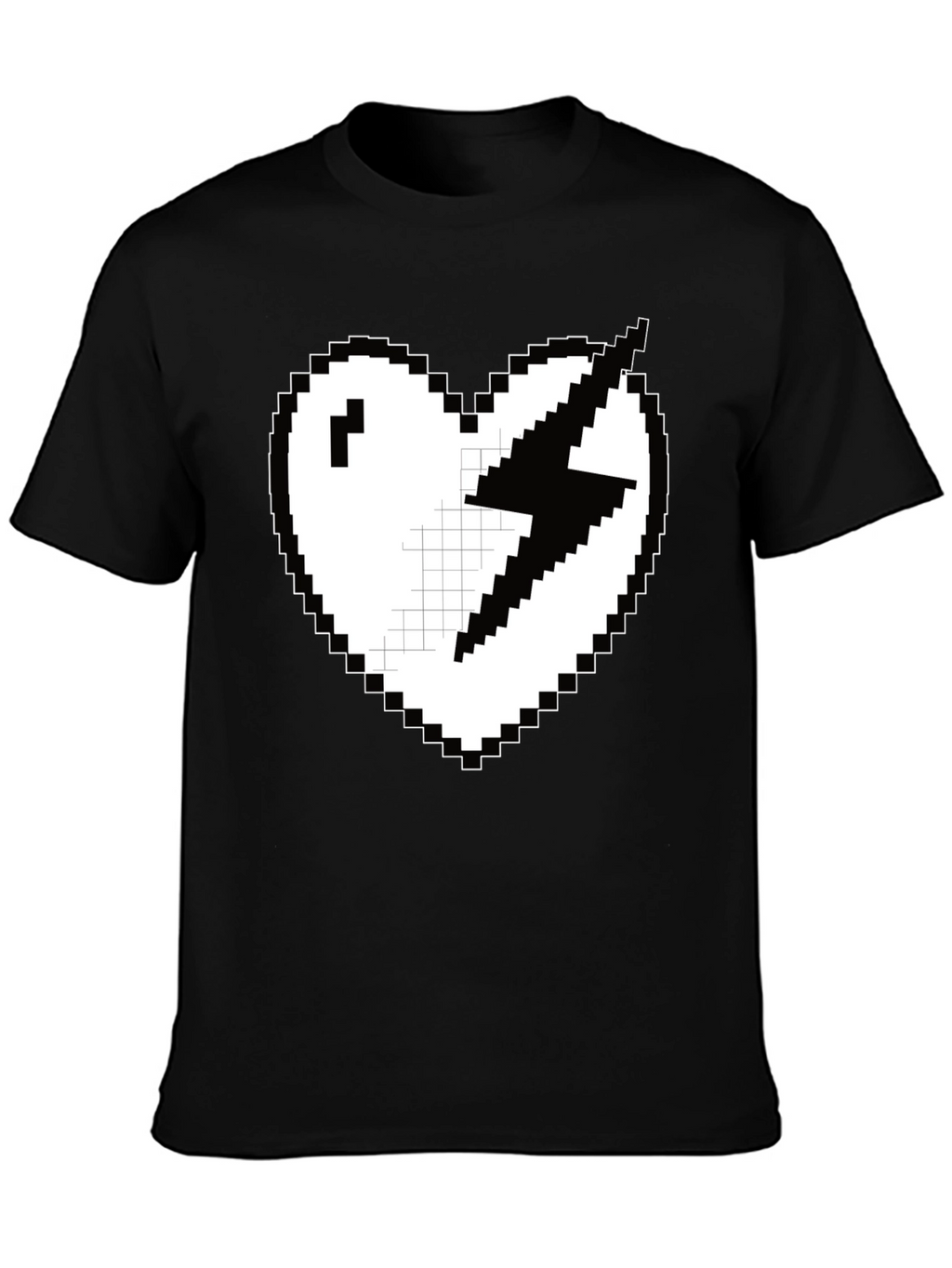 Pixel Heart Lightning Bolt Graphic Tee - Black