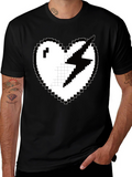 Pixel Heart Lightning Bolt Graphic Tee - Black