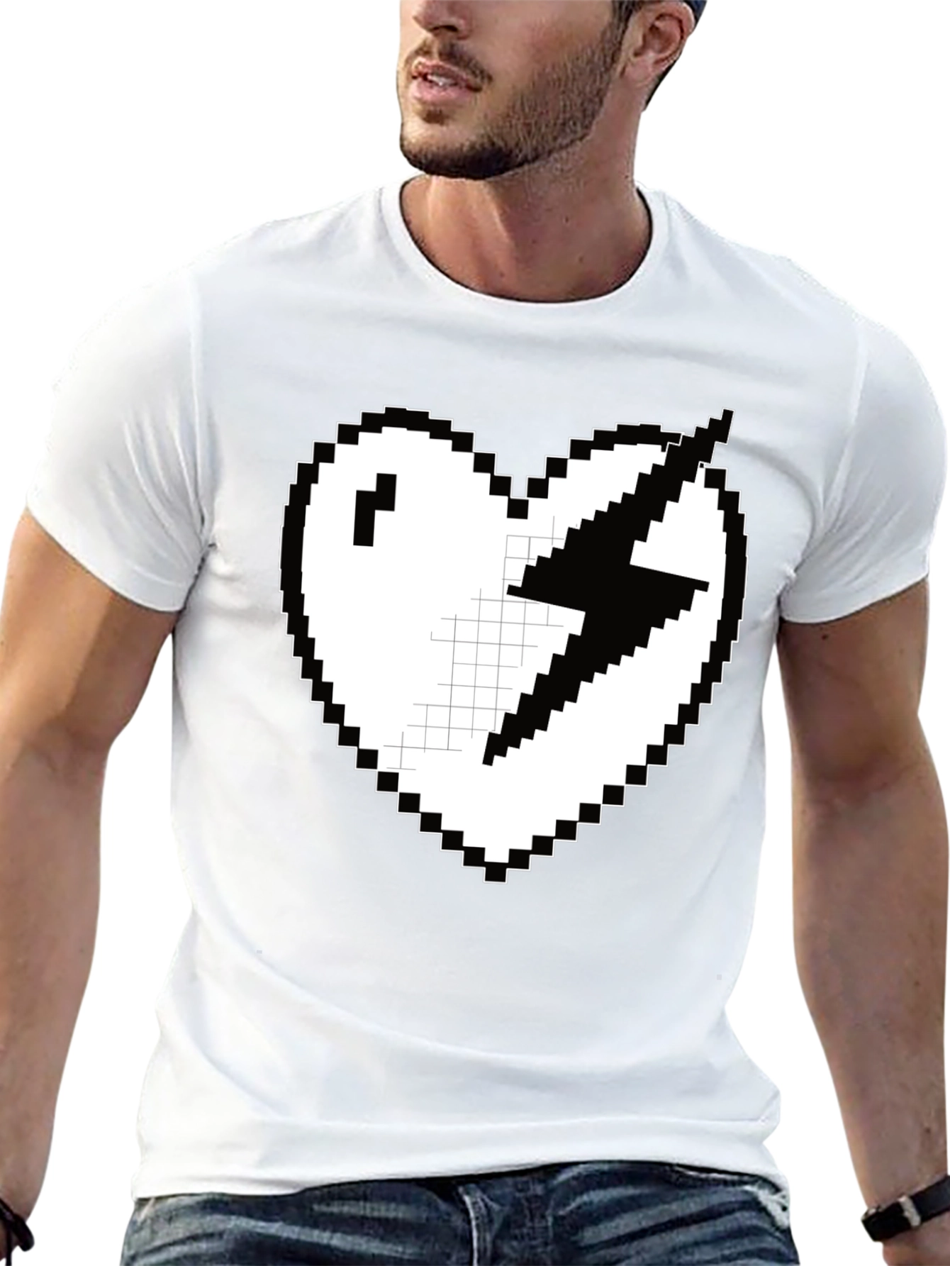 Pixel Heart Lightning Bolt Graphic Tee - Black