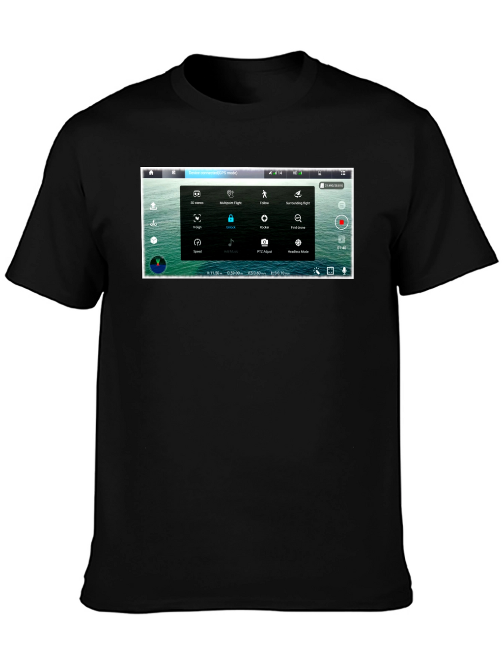 Drone Screen Black T-Shirt - Pilot Aerial Enthusiast Techie