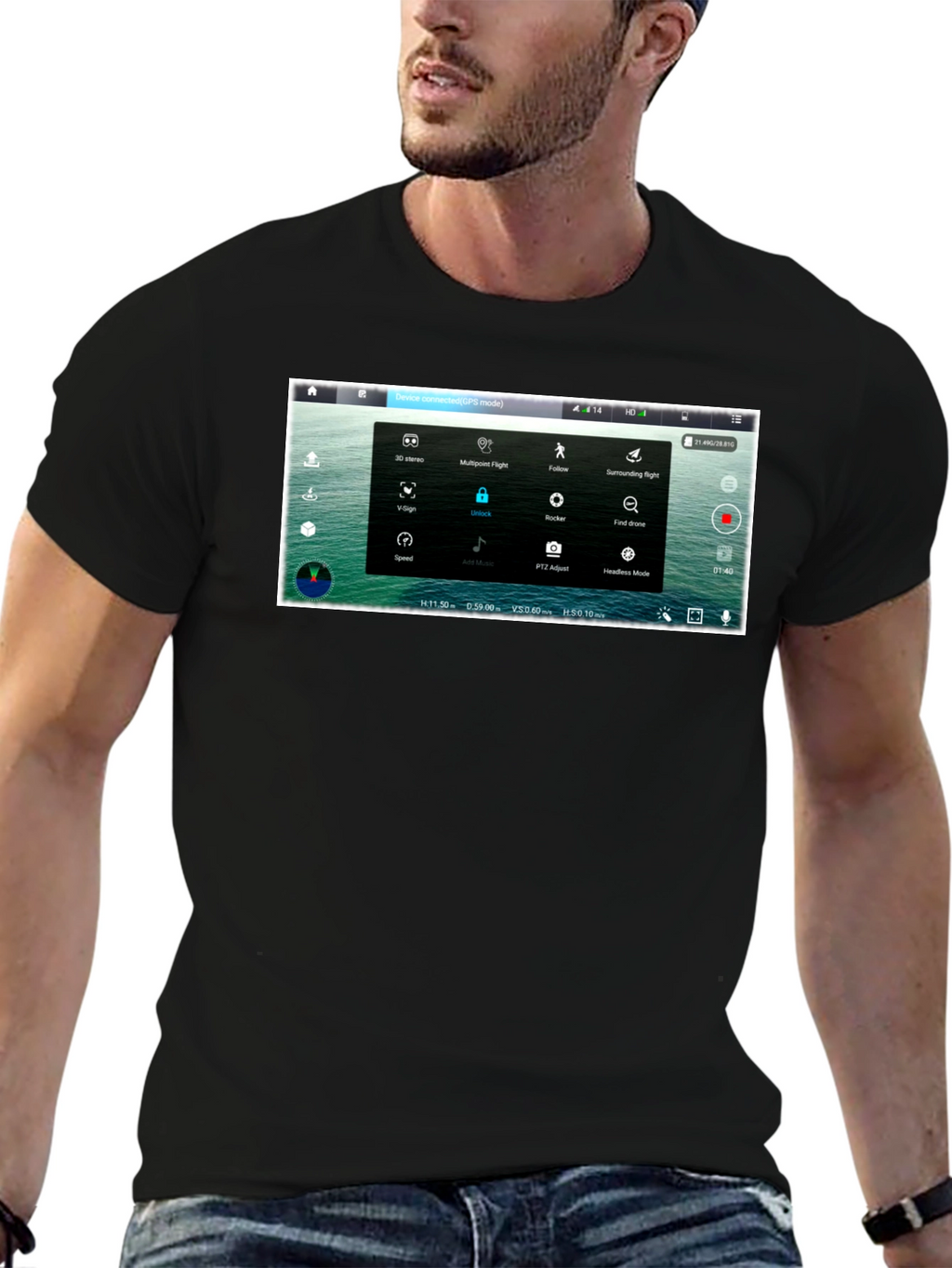 Drone Screen Black T-Shirt - Pilot Aerial Enthusiast Techie