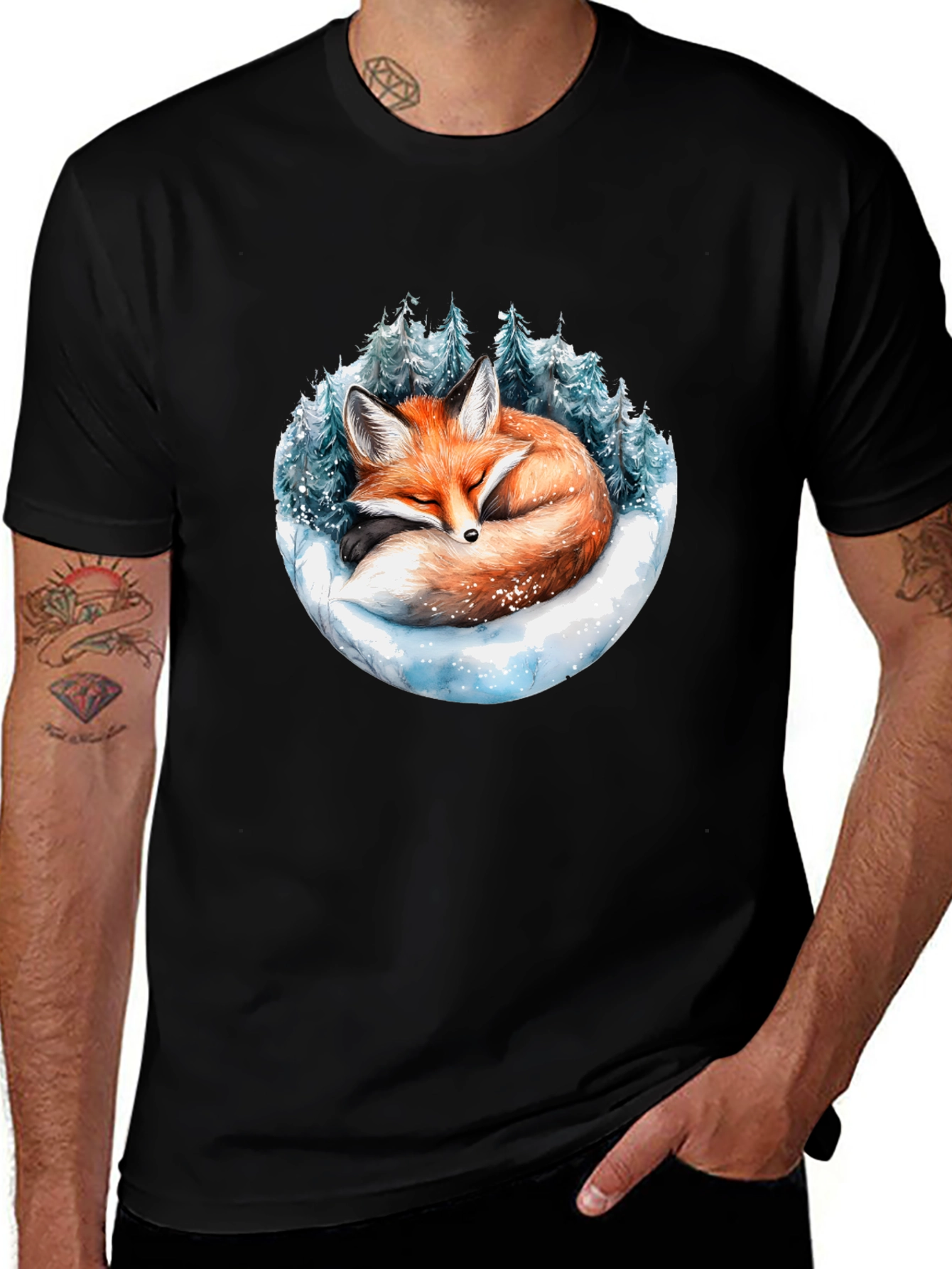 Winter Fox Graphic Tee - Cozy Wildlife Design