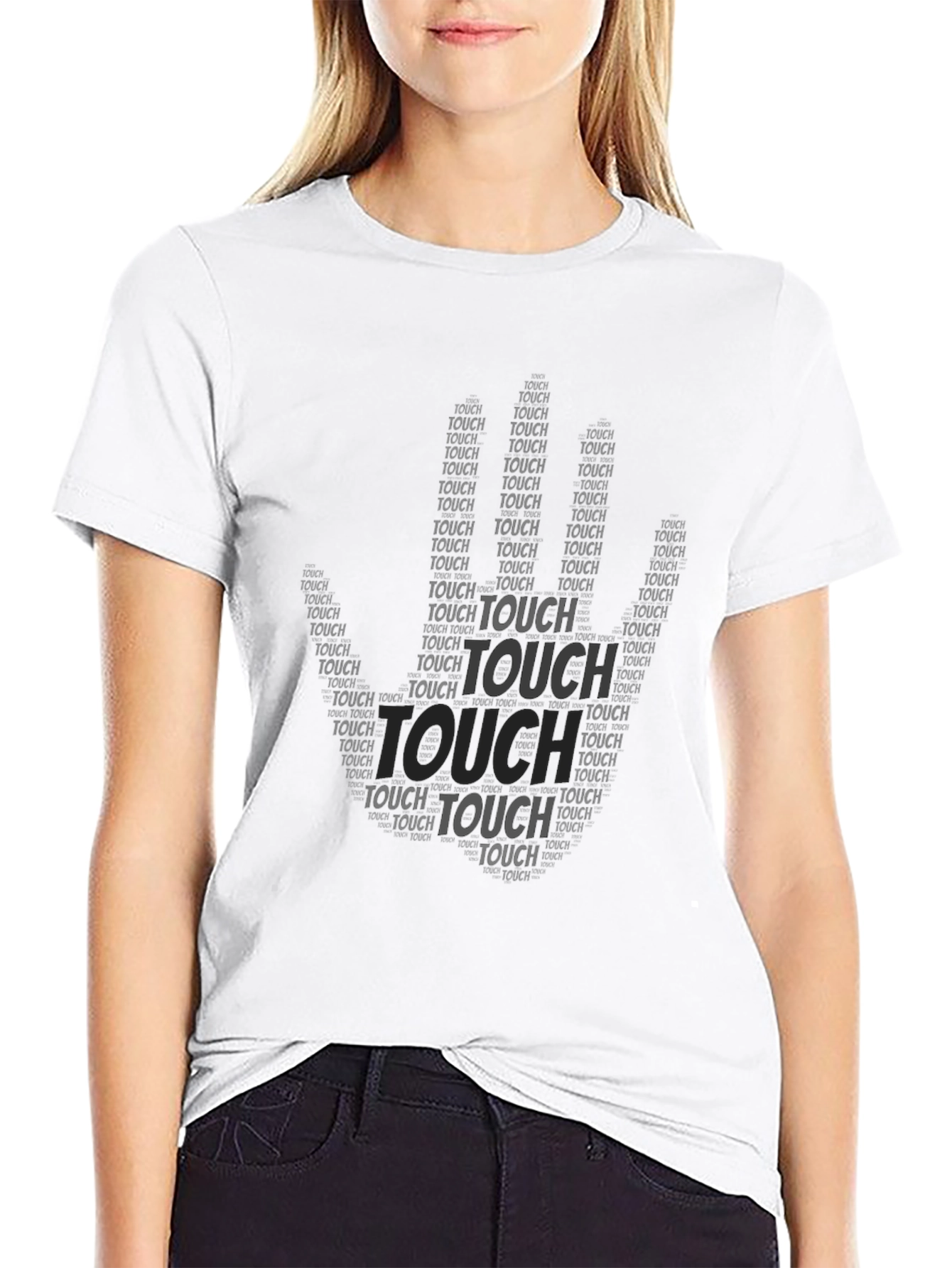Black Touch Print Crew Neck T-Shirt