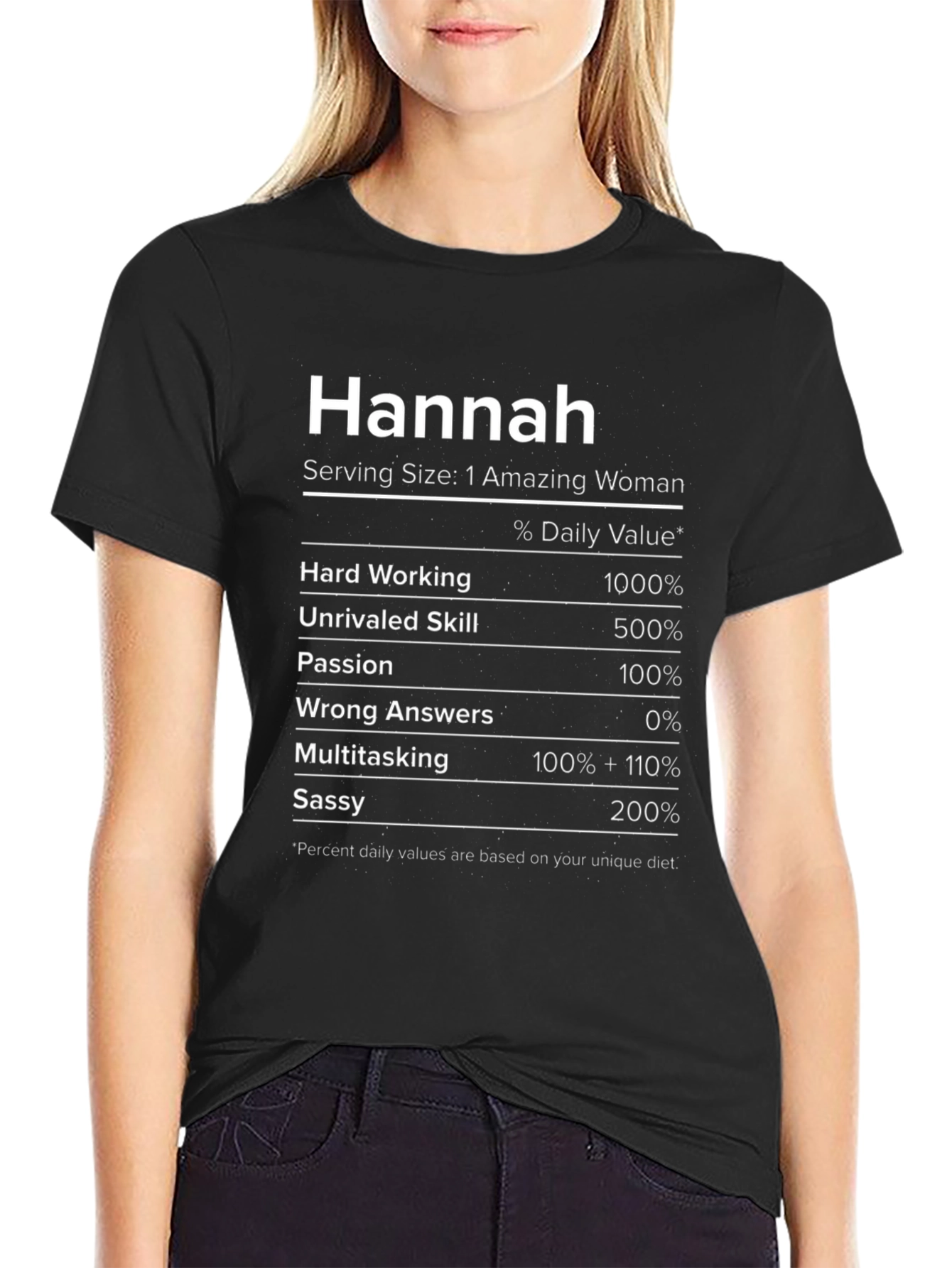 Hannah Nutrition Facts Black T-Shirt