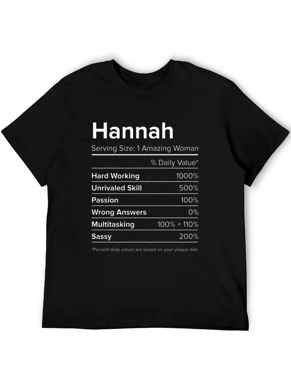 Hannah Nutrition Facts Black T-Shirt