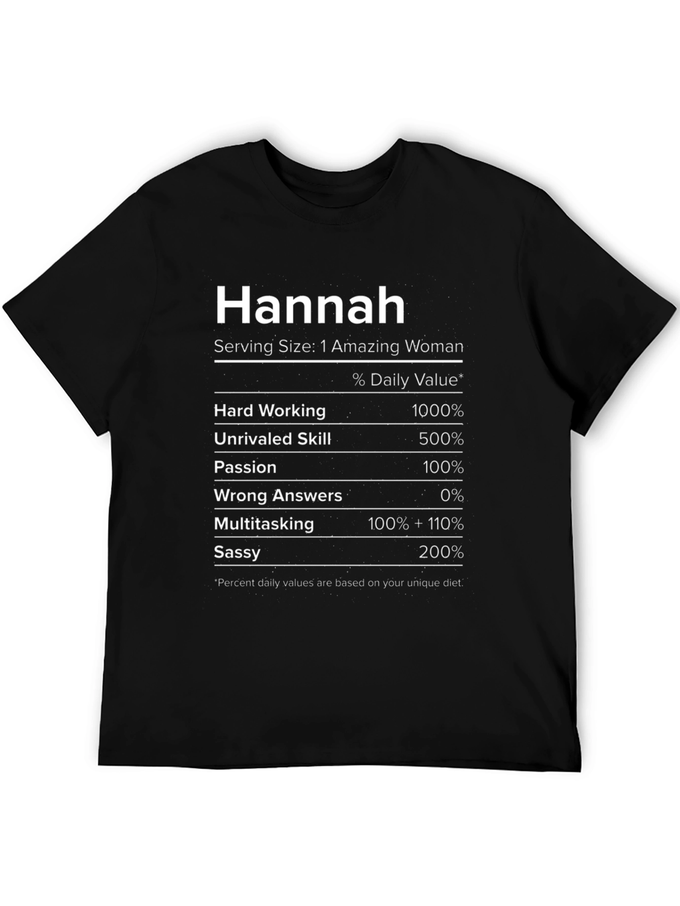 Hannah Nutrition Facts Black T-Shirt