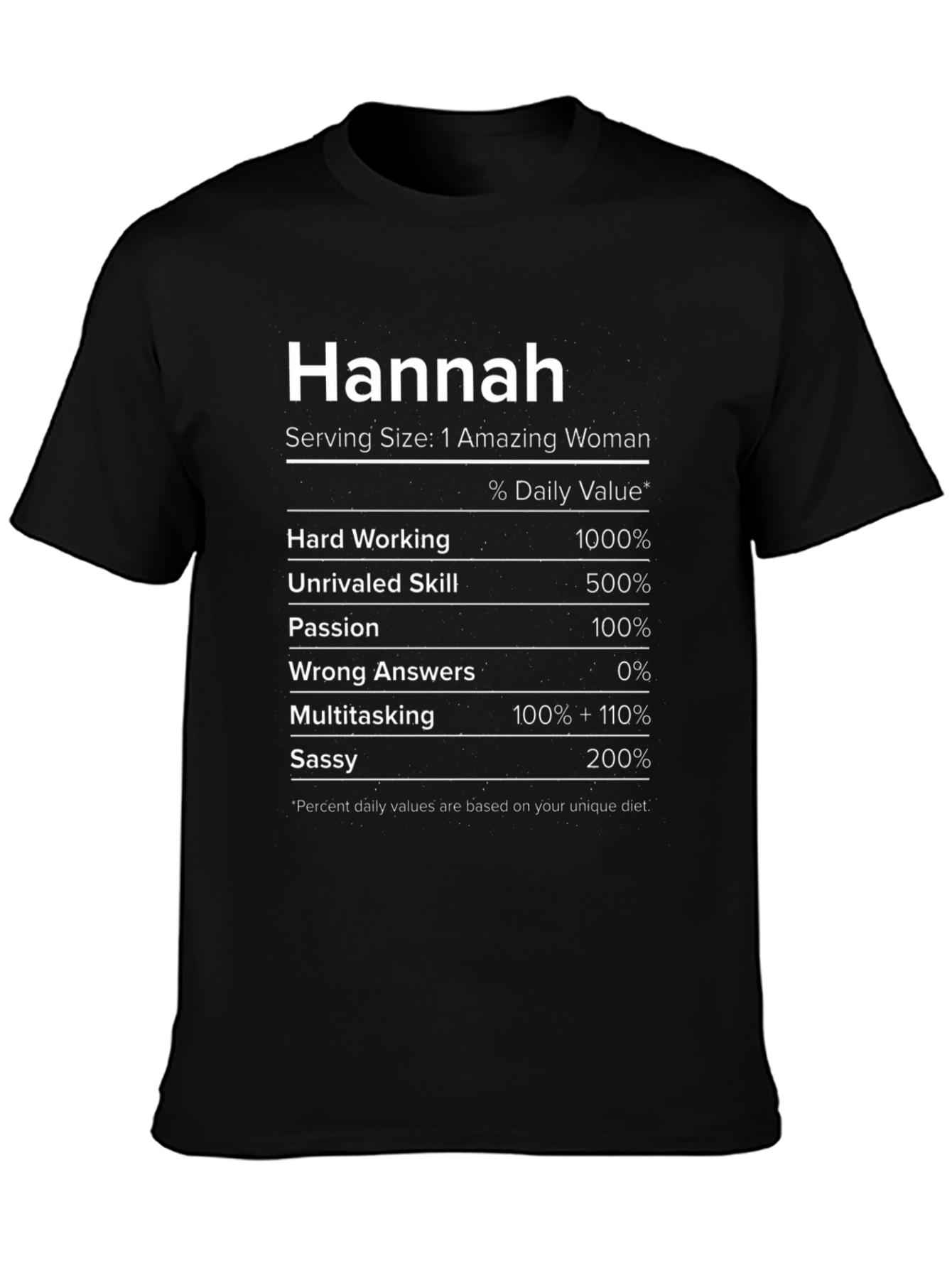 Hannah Nutrition Facts Black T-Shirt