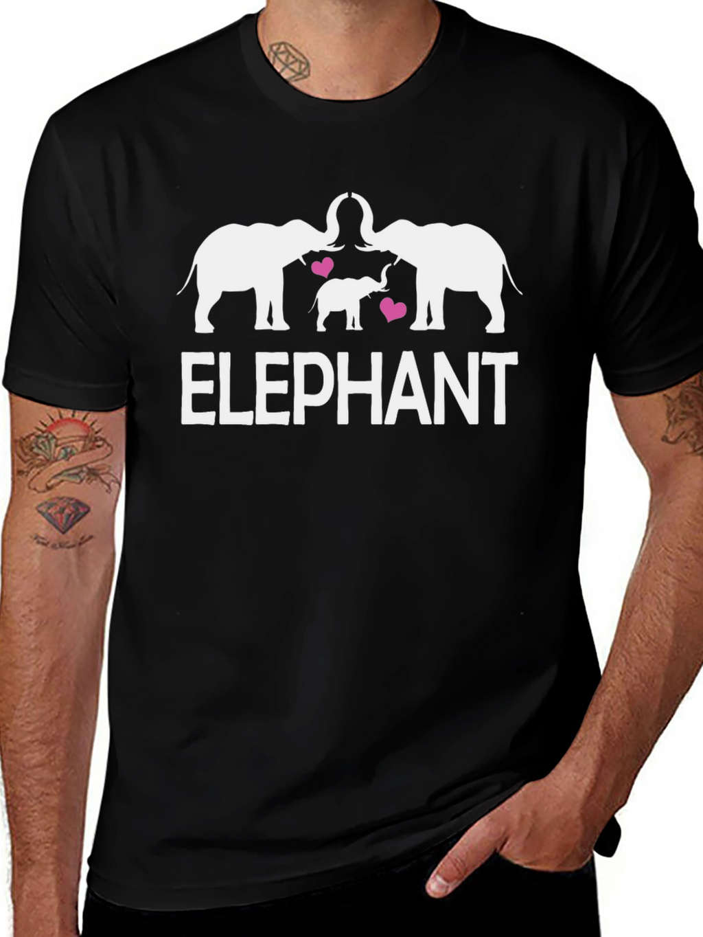 Elephant Family Graphic Print Black T-Shirt