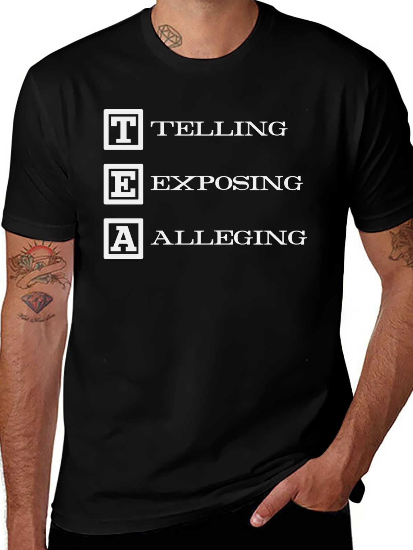 TEA Telling Exposing Alleging Black Graphic T-Shirt