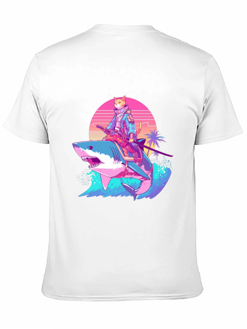 Cat Samurai Riding Shark T-Shirt