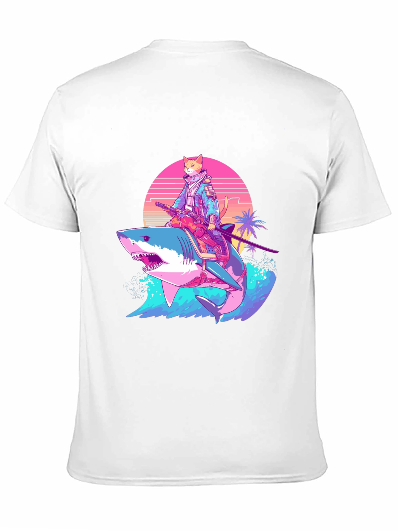 Cat Samurai Riding Shark T-Shirt