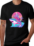 Cat Samurai Riding Shark T-Shirt