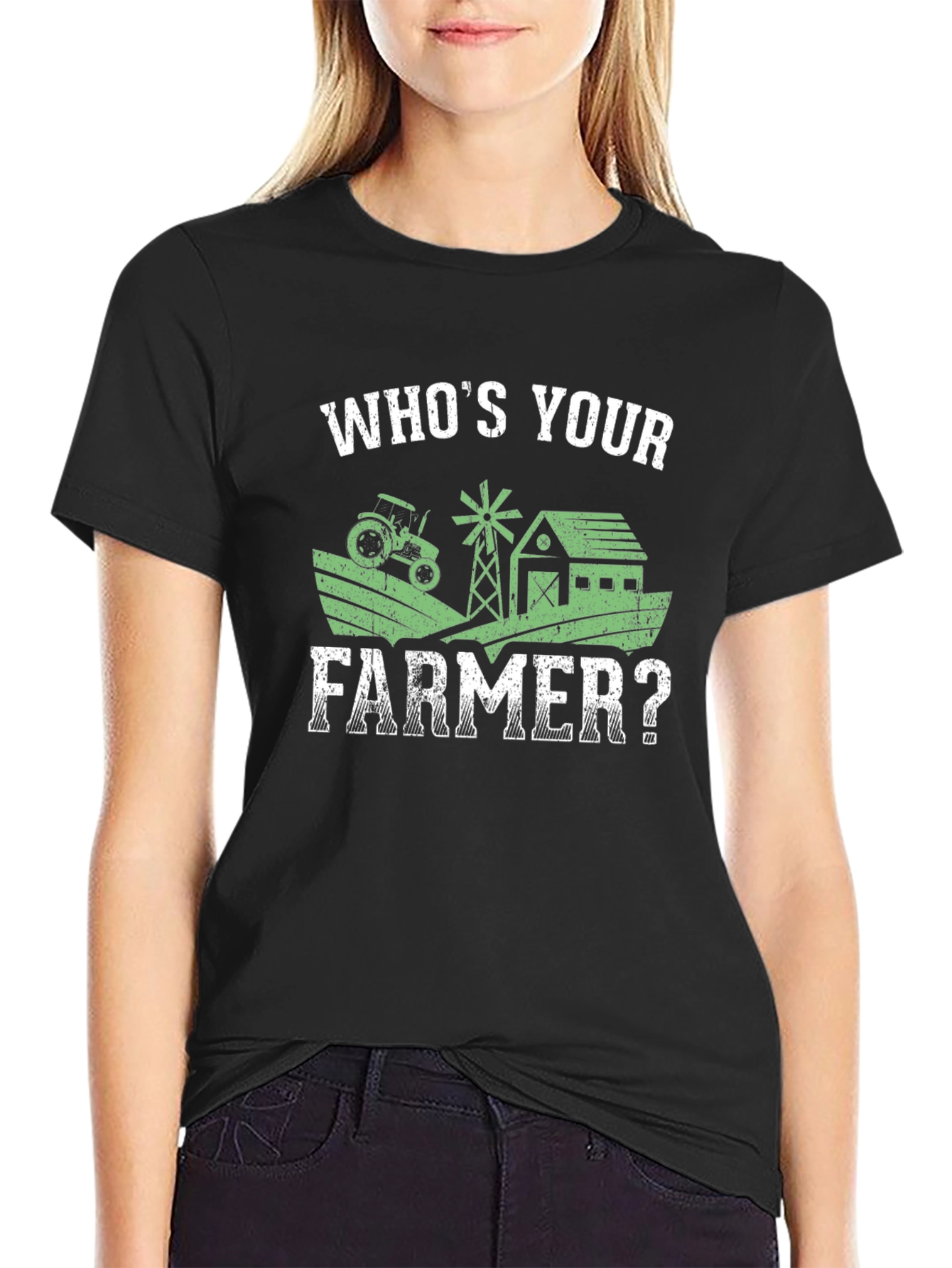 Whos Your Farmer? Black Graphic T-Shirt