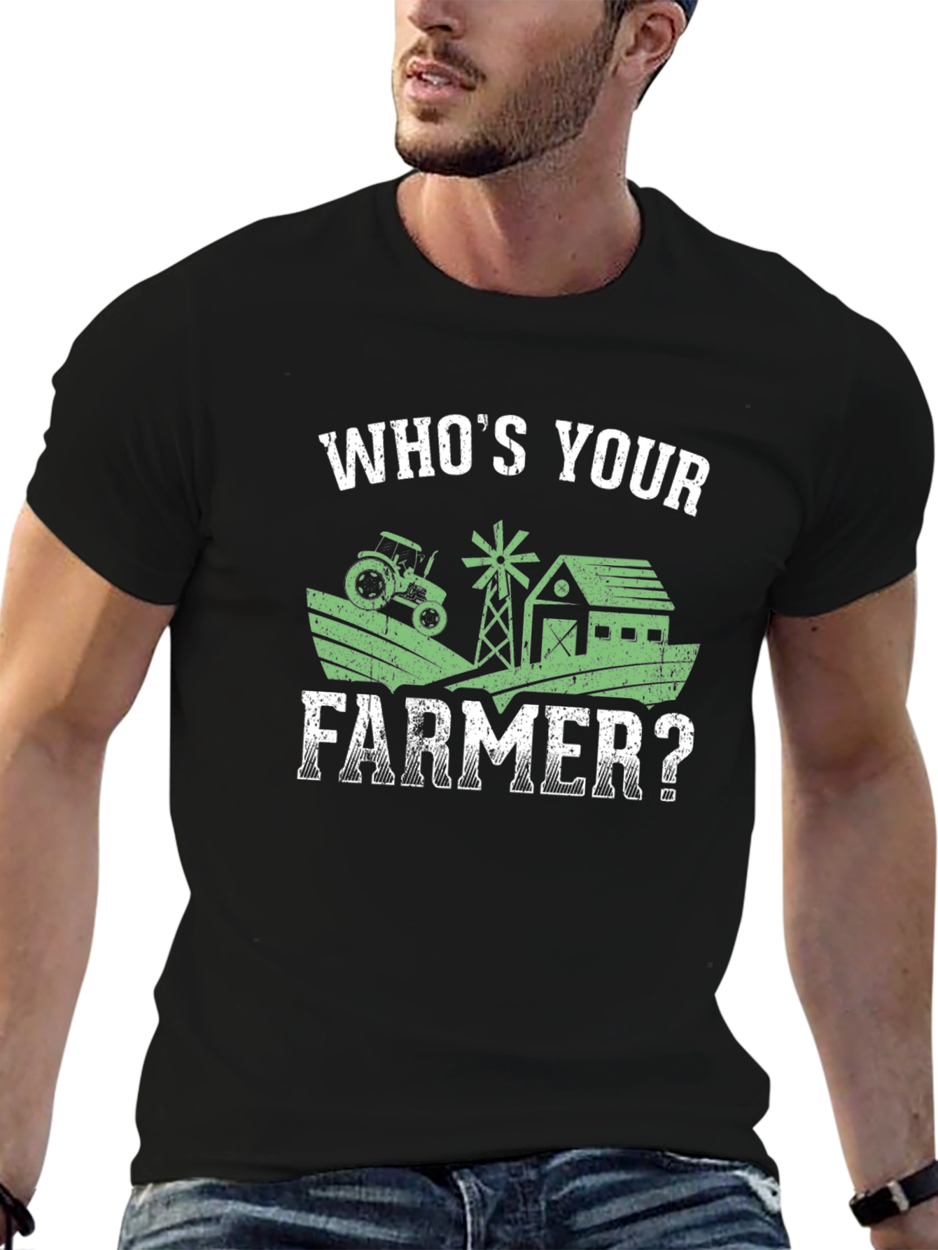 Whos Your Farmer? Black Graphic T-Shirt