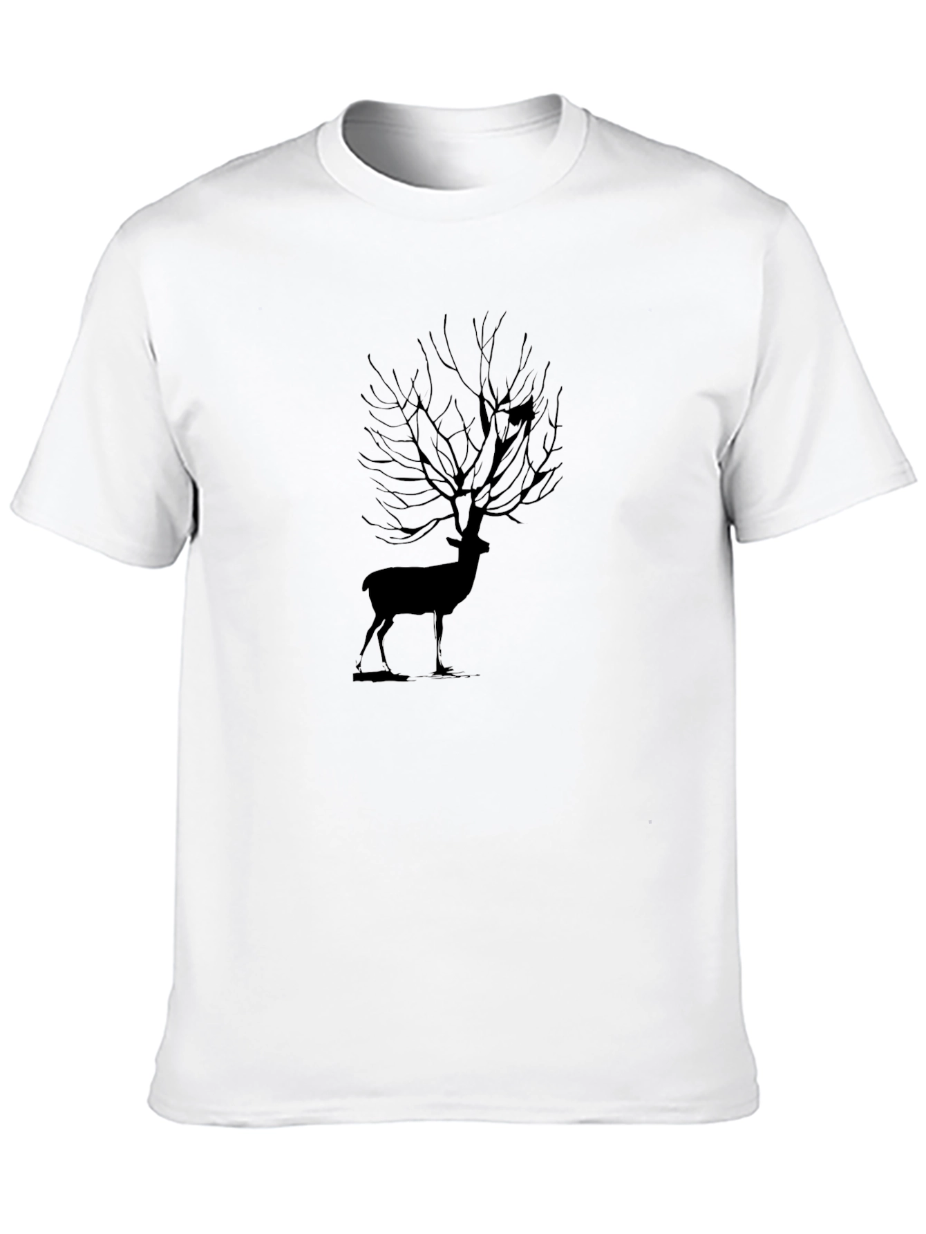 Nature Deer Tree Black T-Shirt