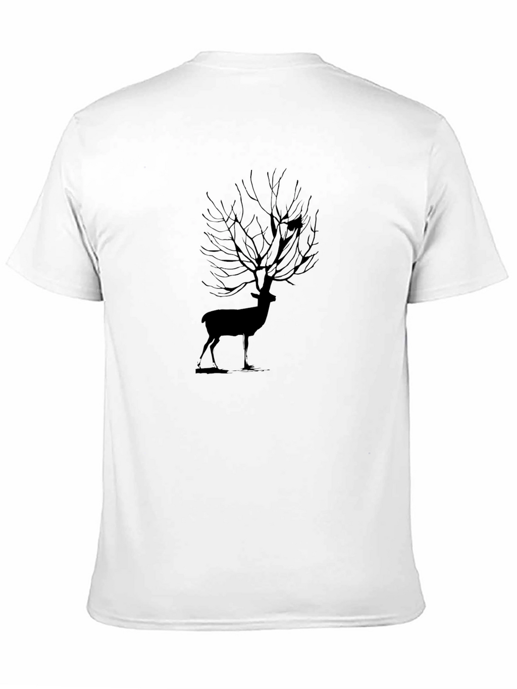 Nature Deer Tree Black T-Shirt