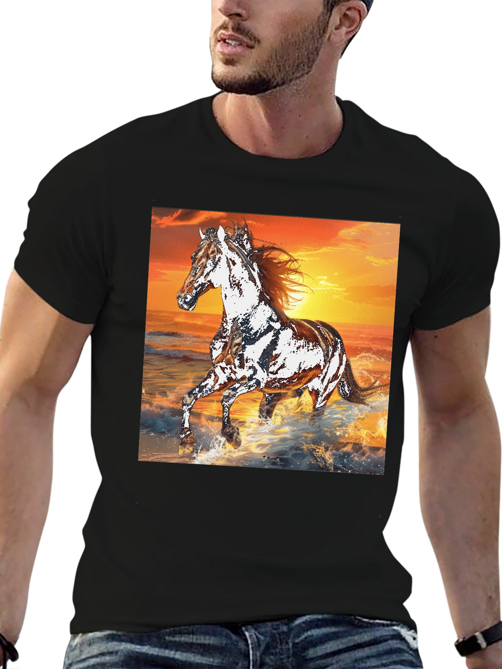 Horse Sunset Graphic Tee - Black