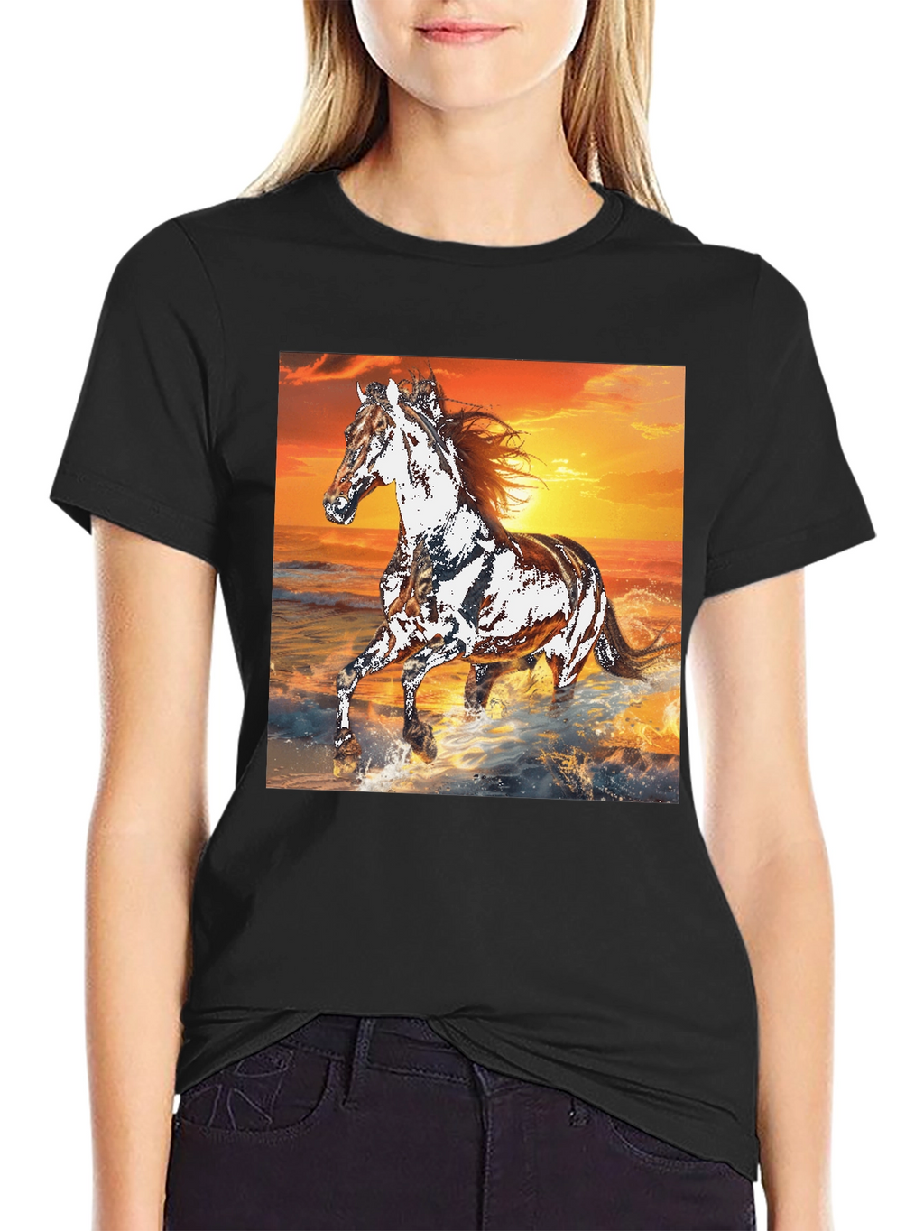 Horse Sunset Graphic Tee - Black