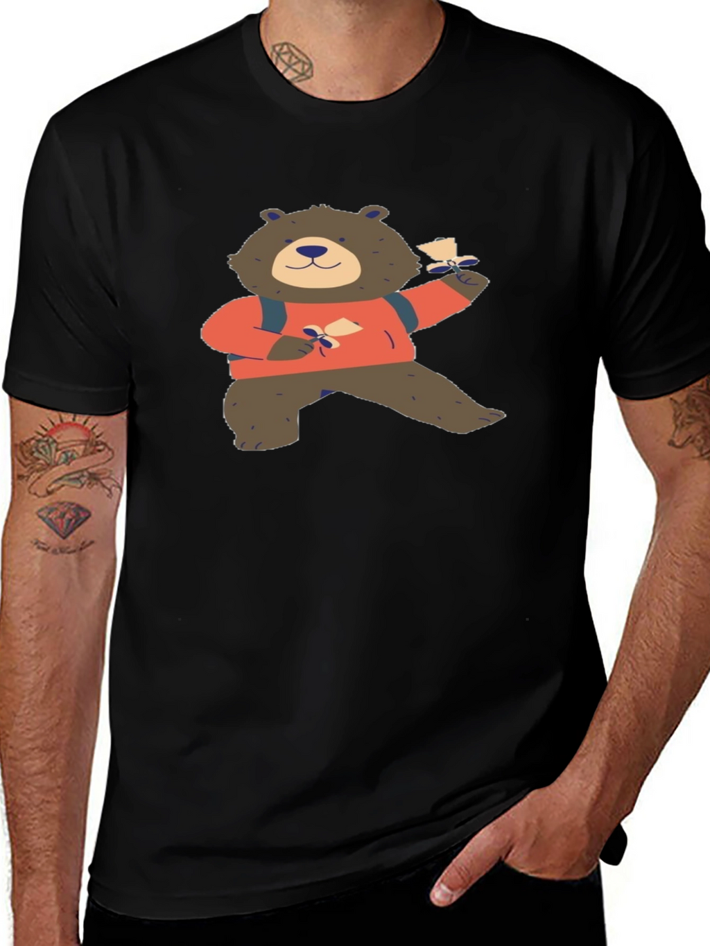 Bear with Letter Graphic T-Shirt