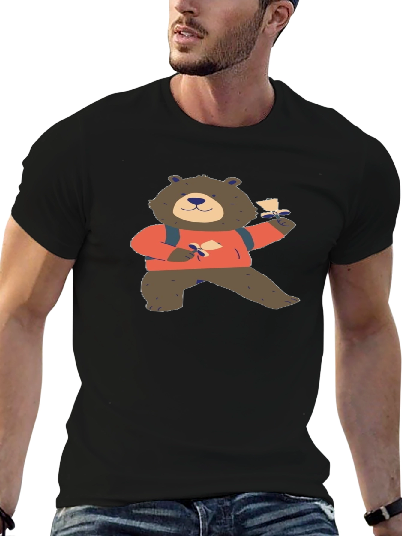 Bear with Letter Graphic T-Shirt