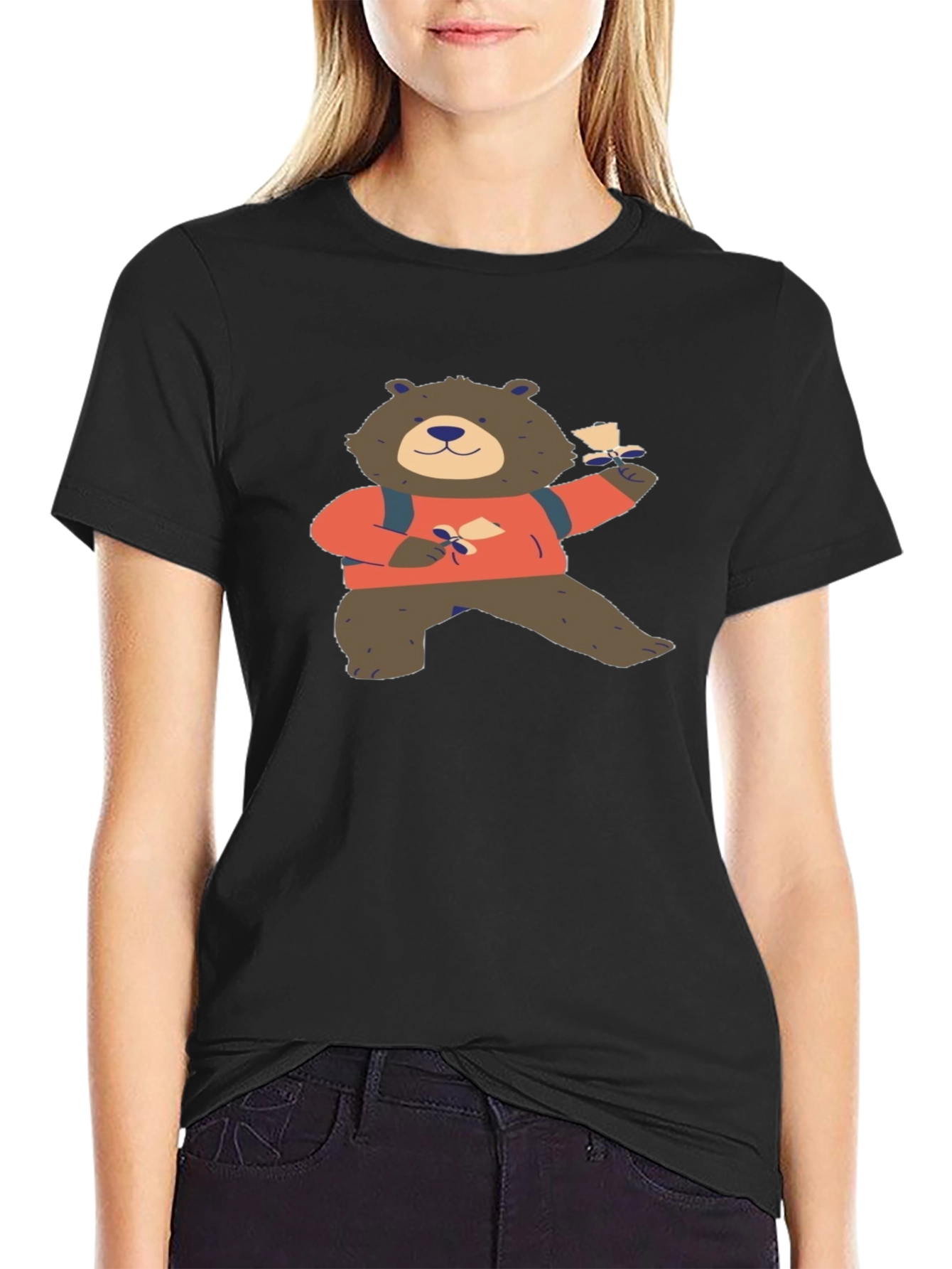 Bear with Letter Graphic T-Shirt