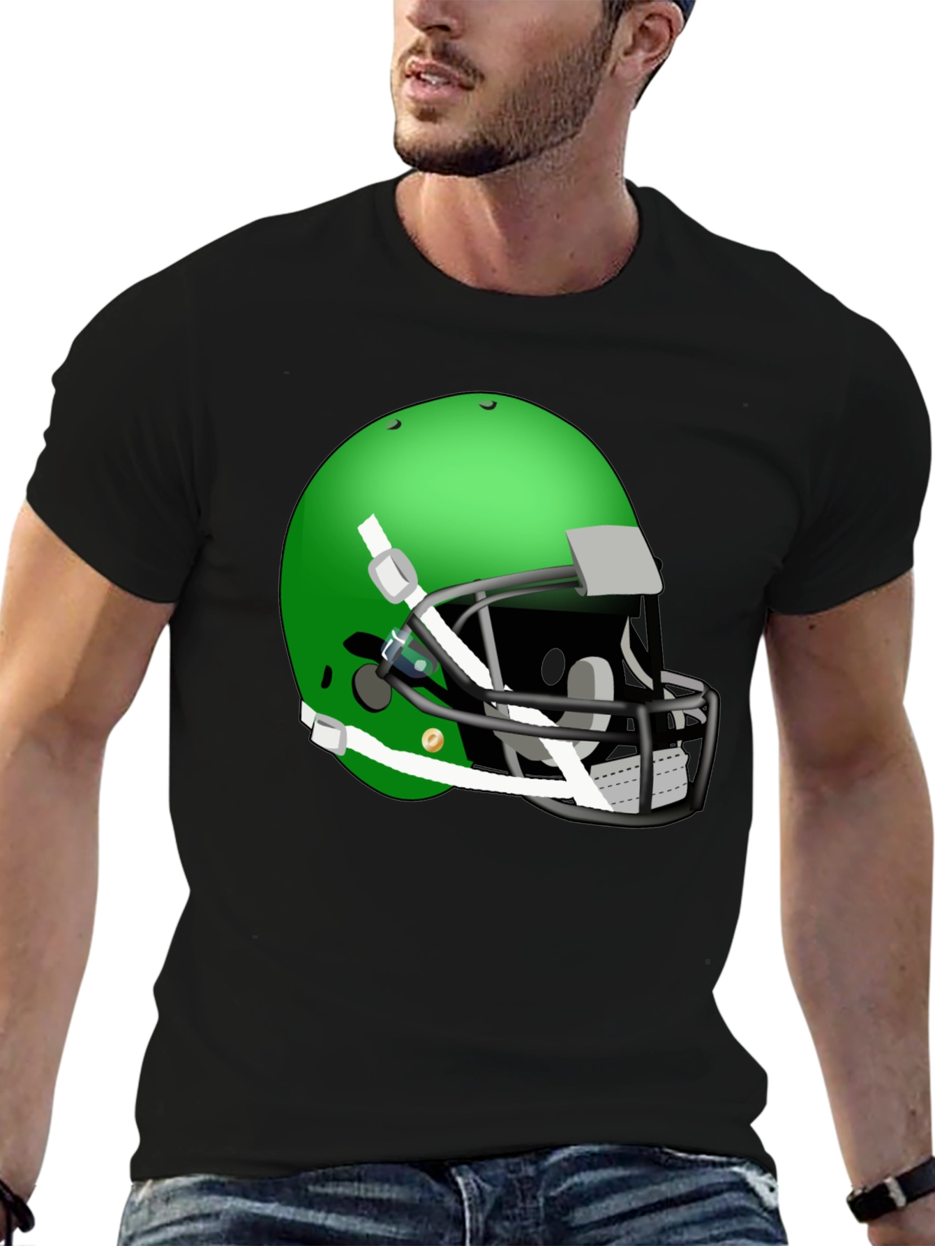 Football Helmet Graphic Tee - Black Cotton Shirt