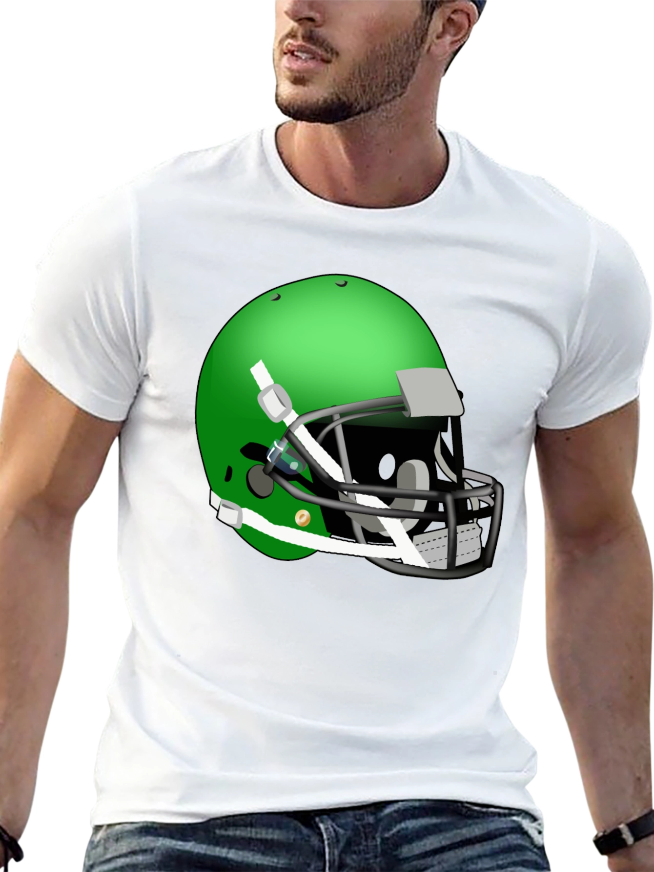 Football Helmet Graphic Tee - Black Cotton Shirt