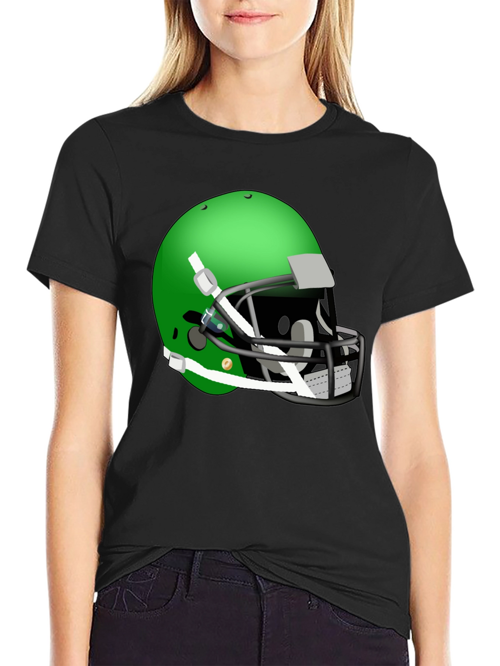 Football Helmet Graphic Tee - Black Cotton Shirt