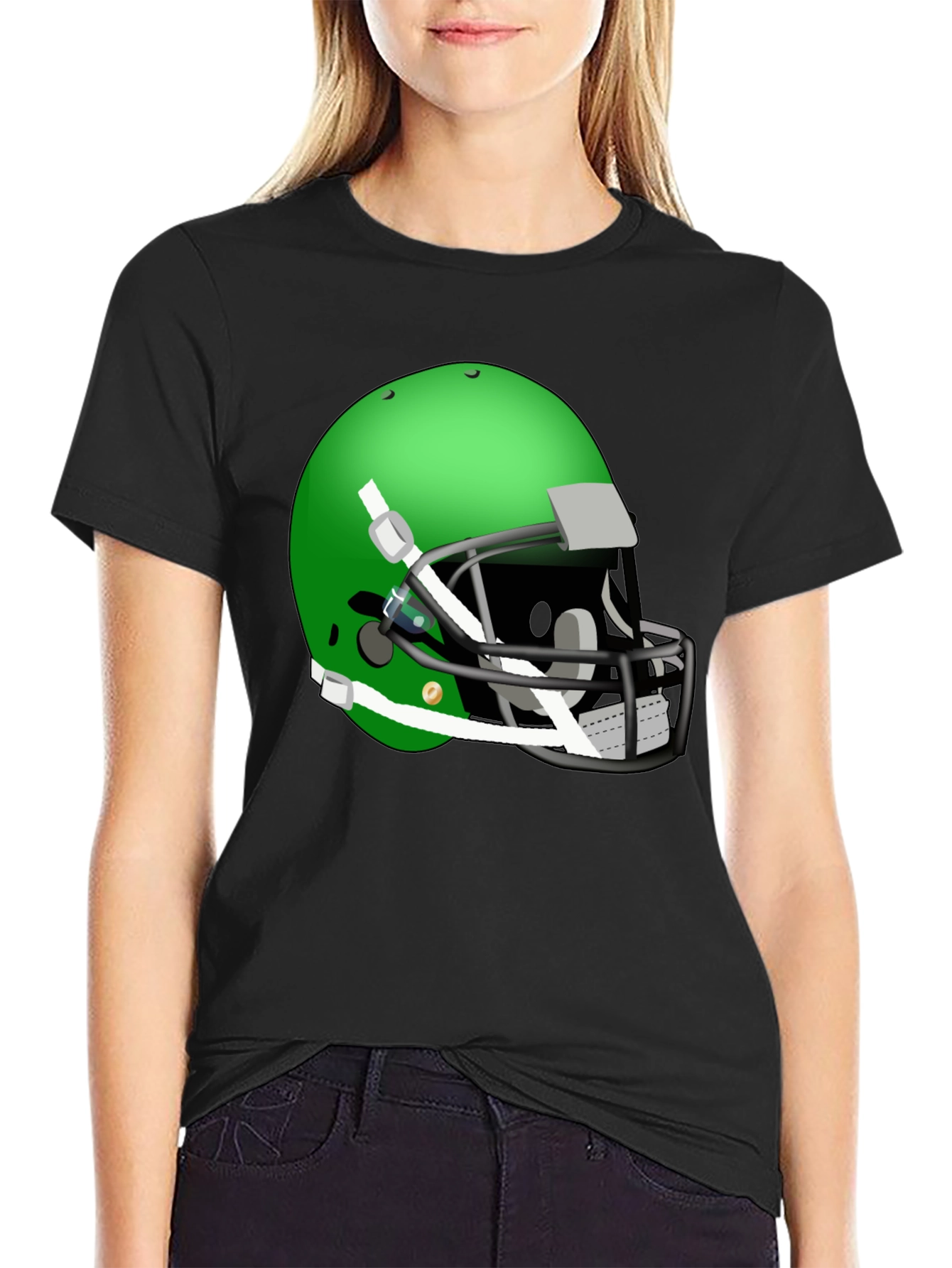 Football Helmet Graphic Tee - Black Cotton Shirt