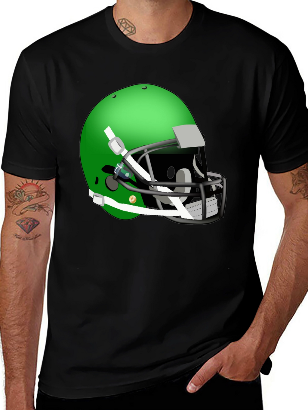 Football Helmet Graphic Tee - Black Cotton Shirt