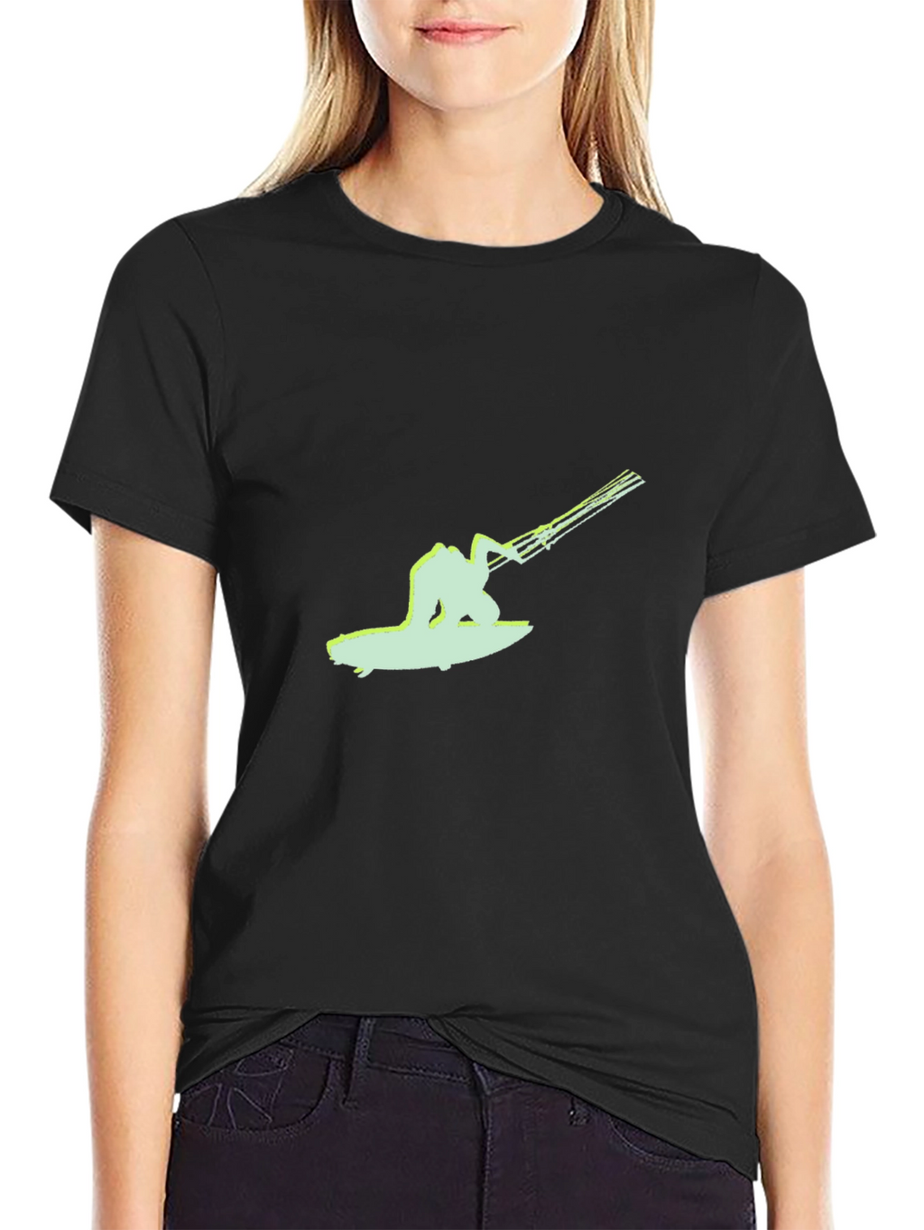 Black T-Shirt with Surfing Graphic