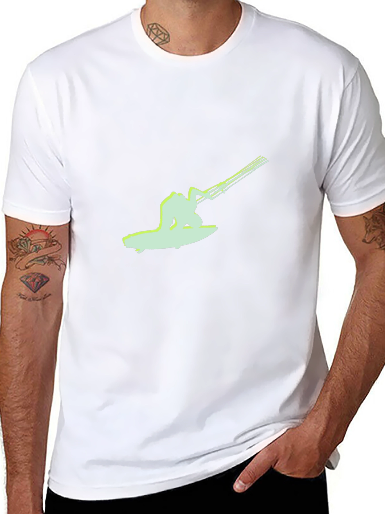 Black T-Shirt with Surfing Graphic