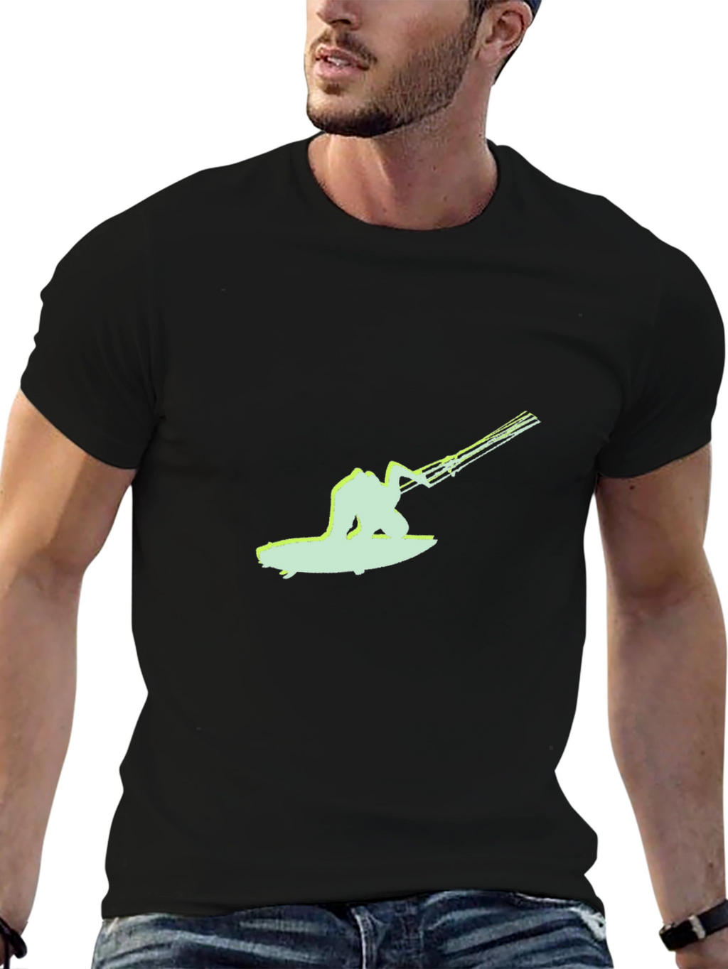 Black T-Shirt with Surfing Graphic