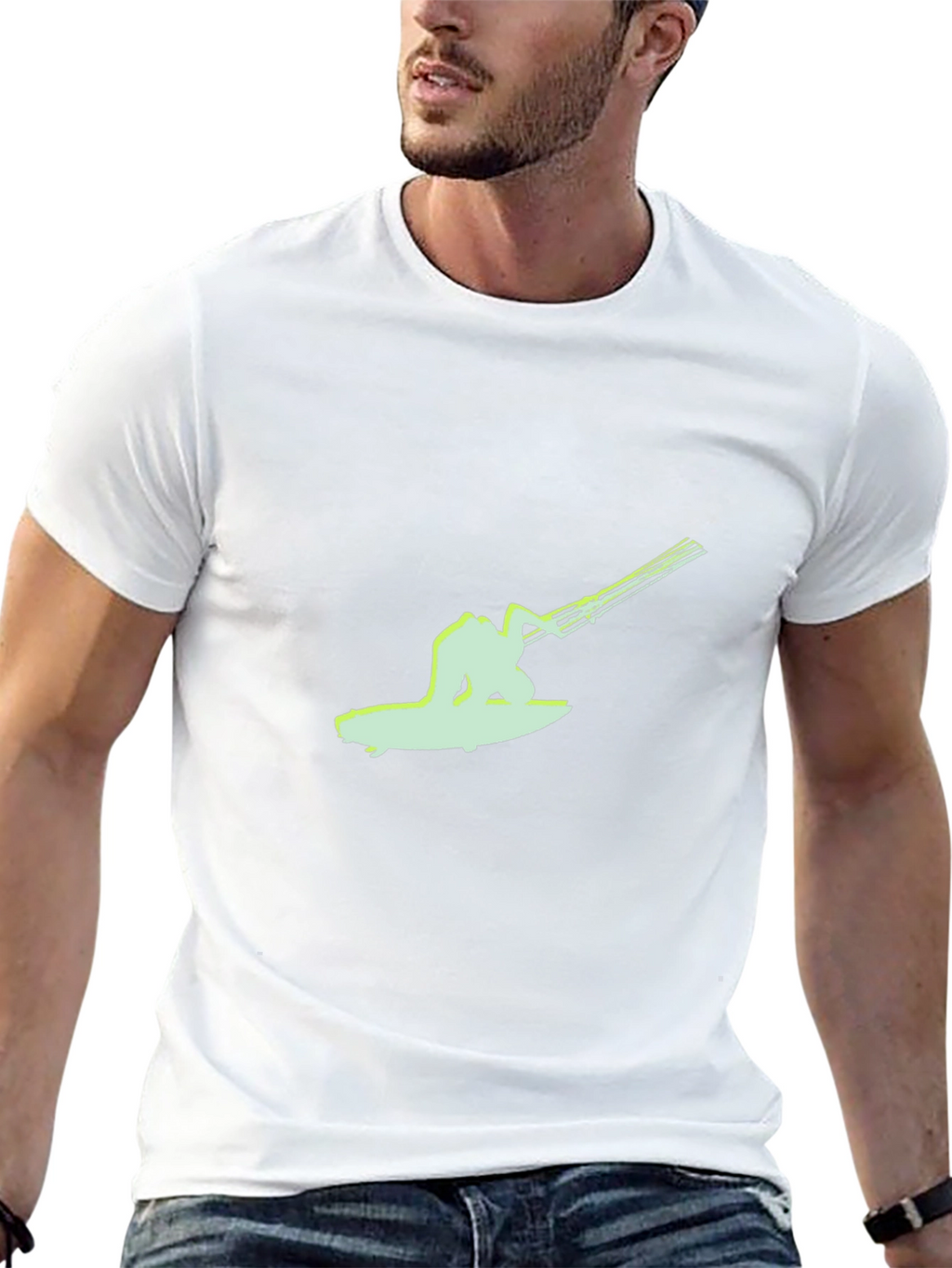Black T-Shirt with Surfing Graphic