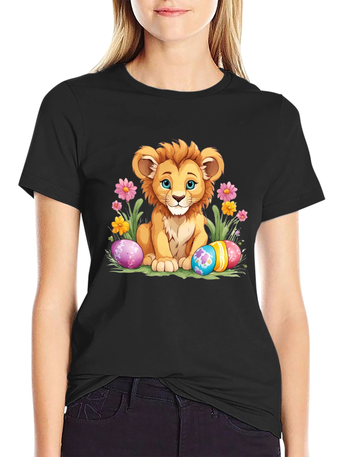 Cute Lion Easter Eggs Graphic T-Shirt