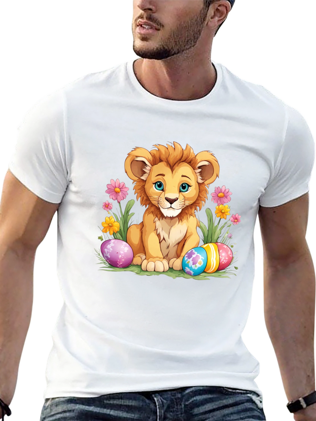 Cute Lion Easter Eggs Graphic T-Shirt