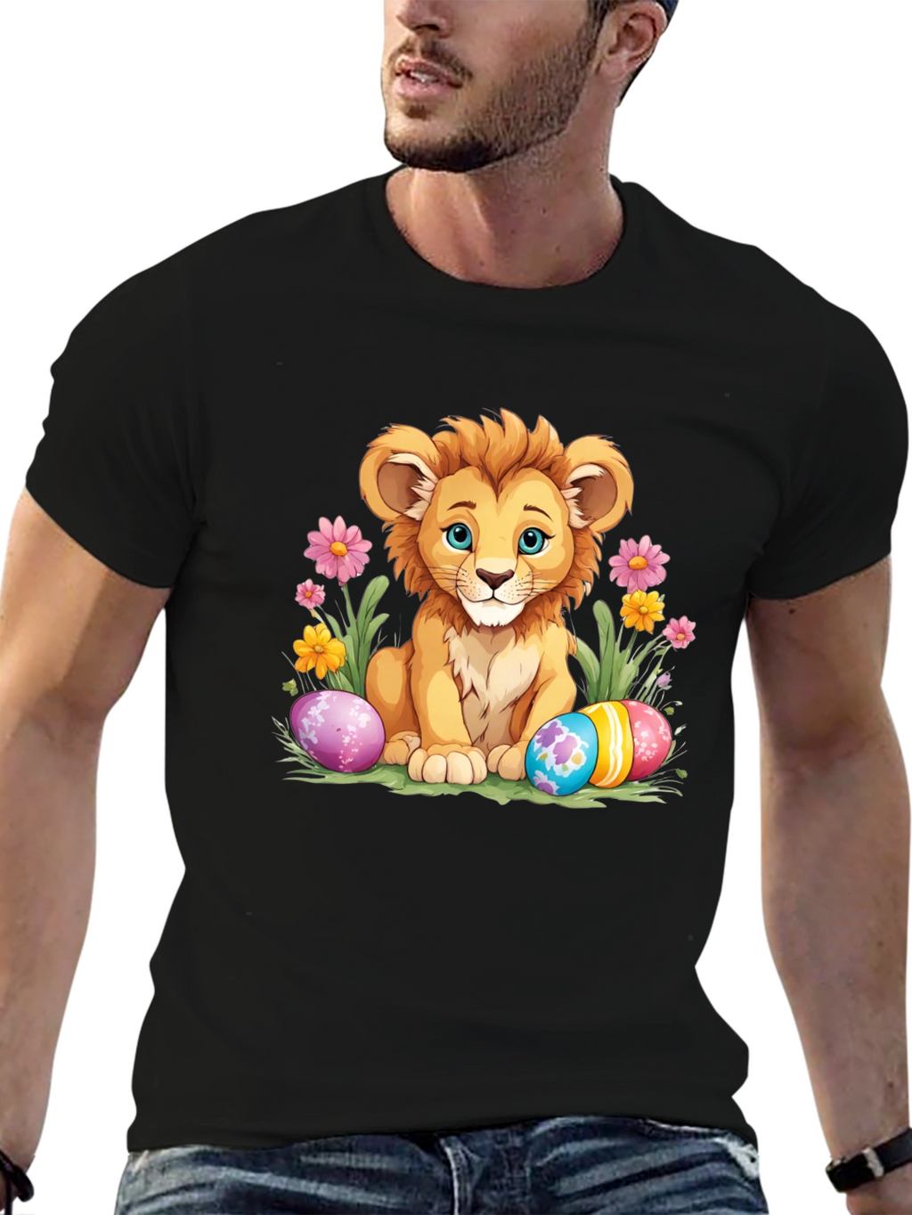 Cute Lion Easter Eggs Graphic T-Shirt