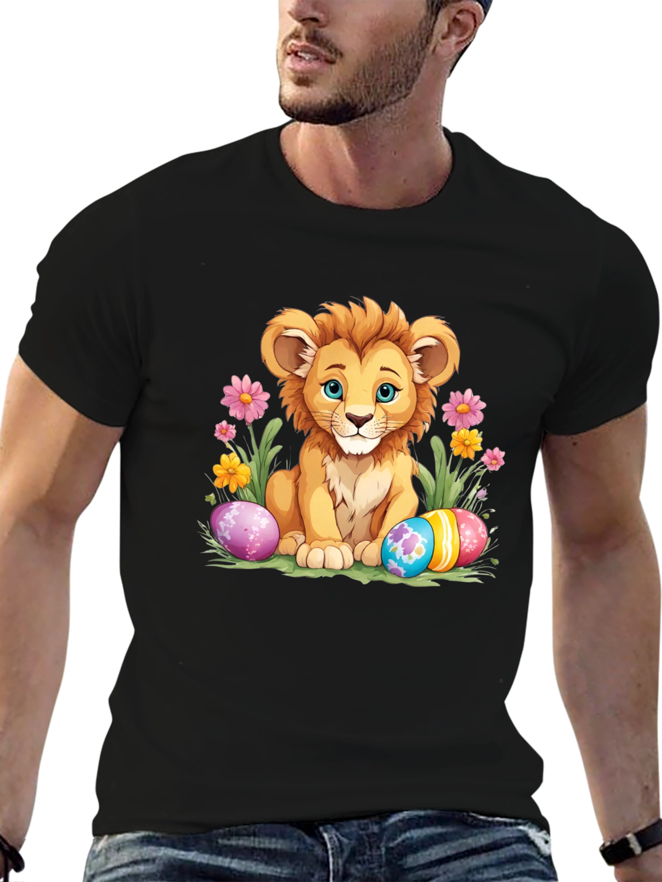 Cute Lion Easter Eggs Graphic T-Shirt