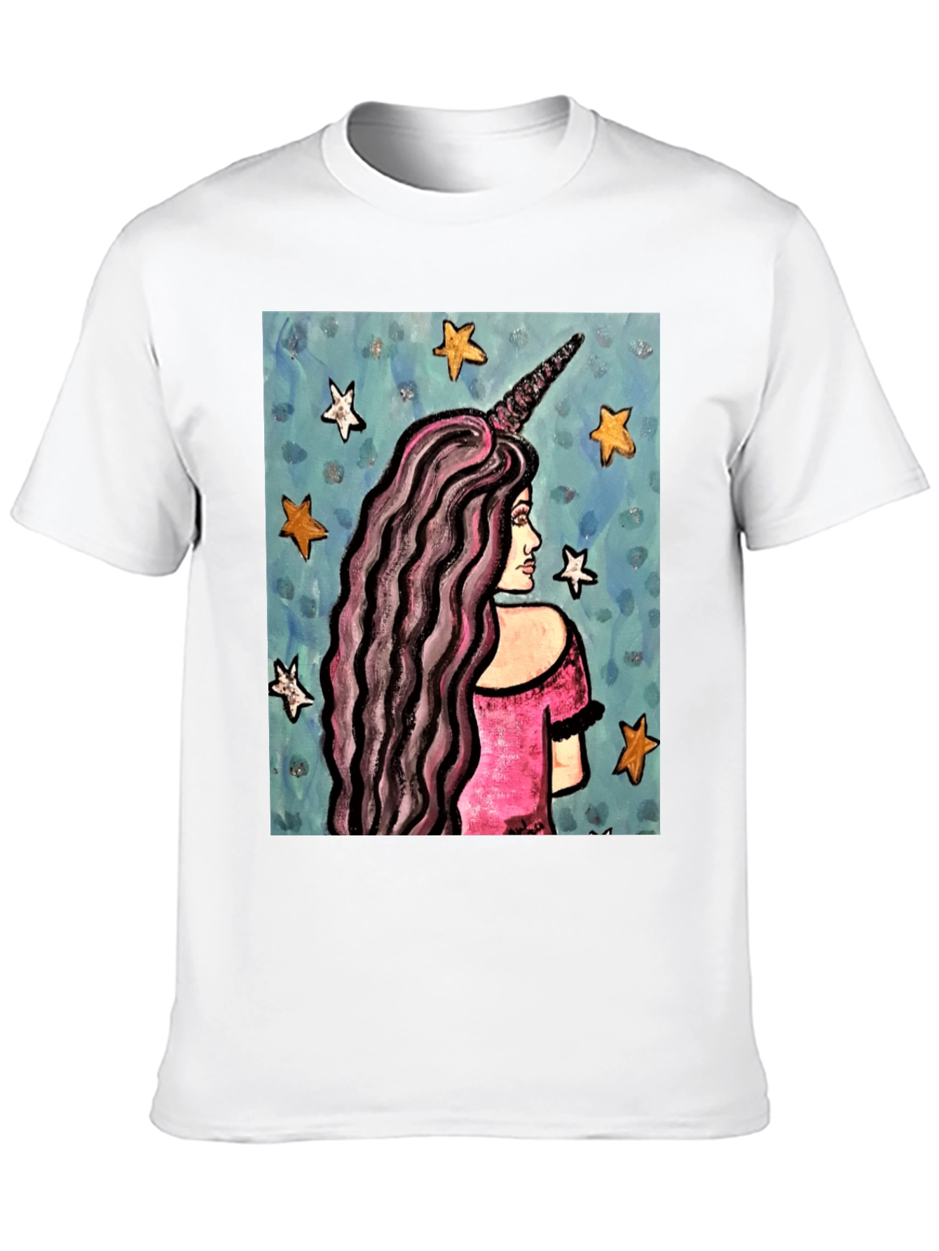 Unicorn Girl Graphic Tee - Black Cotton T-Shirt