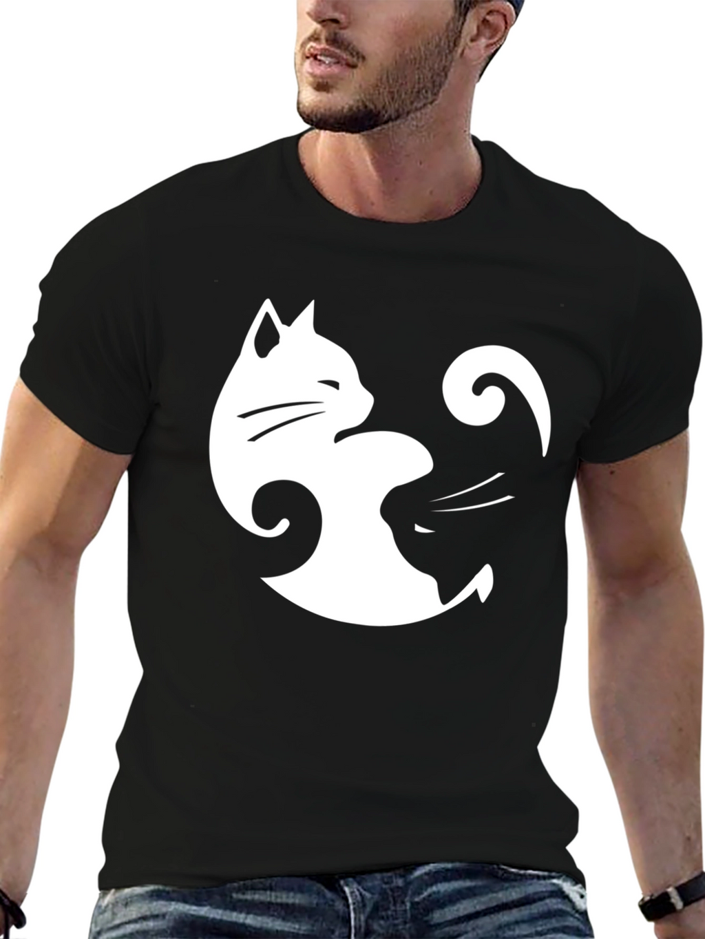 Yin Yang Cats Black T-Shirt - Stylish Balance