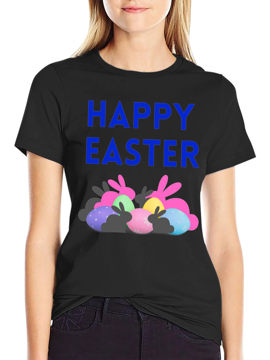 Happy Easter T-Shirt with Bunnies and Eggs