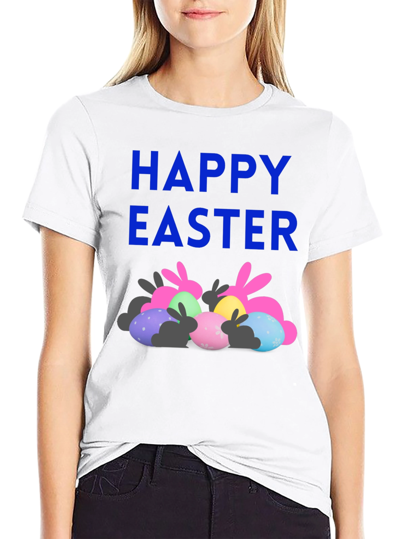 Happy Easter T-Shirt with Bunnies and Eggs
