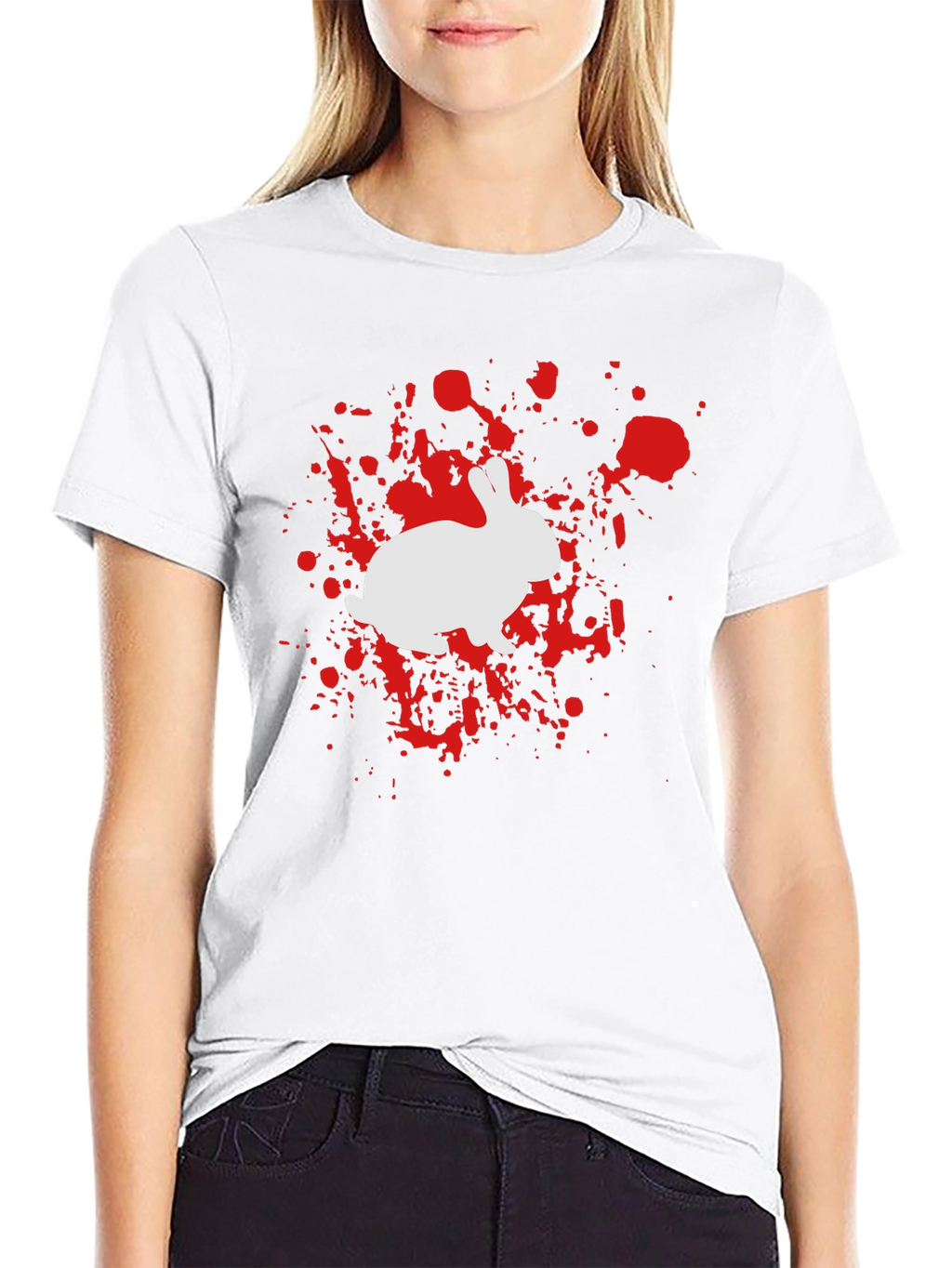 Rabbit Splatter Graphic Tee - Black Cotton Shirt